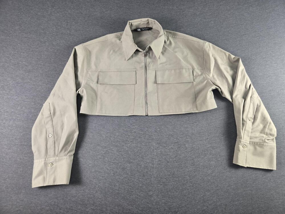 Zara Cropped Utility Jacket Gabardine Fabric Beige Gorpcore Minimalist Small